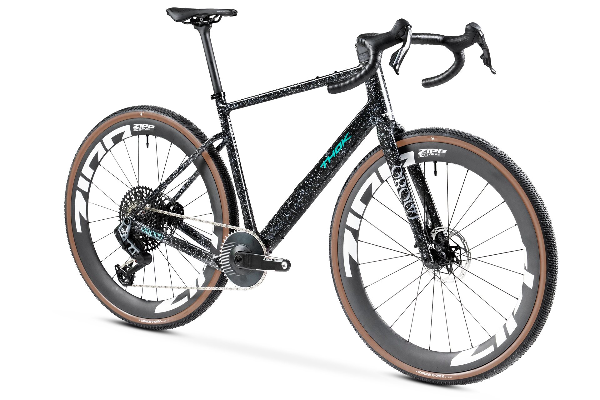 THOK Darkstar, vélo gravel noir avec motif éclaboussures et touches vert citron